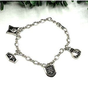 Vintage Silver Tone TOPS Club Charm Bracelet With 4 Unique Charms Including Awar